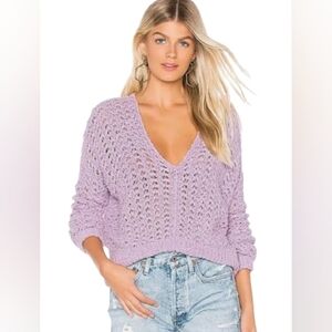 Free People Best of You Lavender V-Neck Sweater Size XS Open Knit Long Sleeves